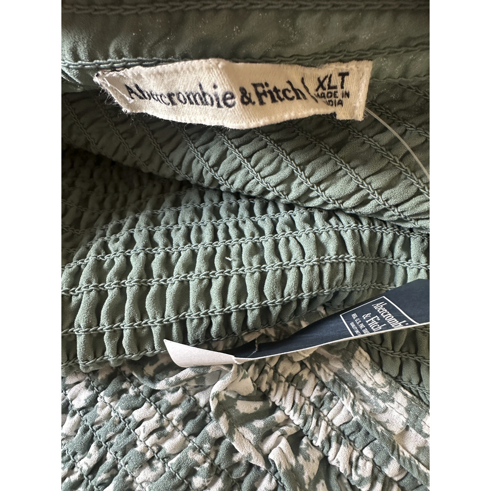 Abercrombie & Fitch Smocked Mini Dress Ruffle Green White Size XLT XL Tall - Picture 13 of 16